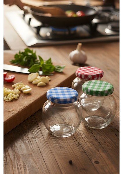 3’lü Cam Baharatlık Seti – Renkli Kapaklı Yuvarlak Kavanoz Takımı 370 ml modelleri