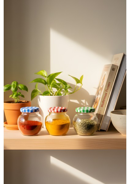 3’lü Cam Baharatlık Seti – Renkli Kapaklı Yuvarlak Kavanoz Takımı 370 ml fırsatları