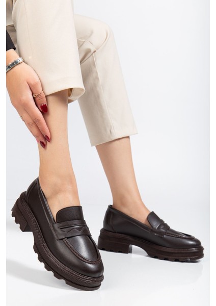 746-759 Kahve Günlük Yüksek Tabanlı Loafer Ayakkabı modelleri