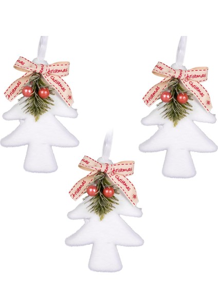 Yılbaşı Süsü Çam Ağacı Figür Beyaz 3&apos;lü Set Beyaz 9X14 Cm.