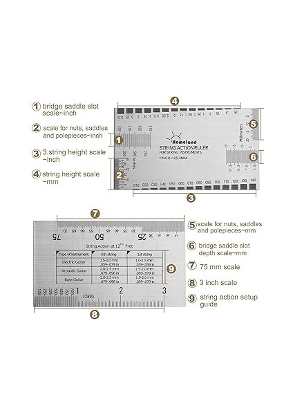 Paslanmaz Çelik Tel Aksiyon Cetveli Gitar Kurulum Ölçer Luthier Ölçüm Aleti Elektrik, Akustik ve Bas Gitarlar Için Kullanım Kılavuzu modelleri