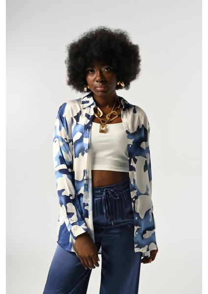 Kadın Karışık Desenli Oversize Kesim Gömlek