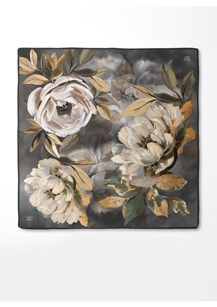 Füme Çiçek Desenli Twill Ipek Eşarp modelleri