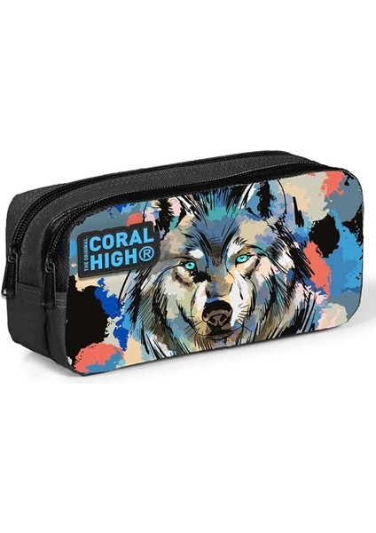 High Iki Bölmeli Erkek Çocuk Siyah Kurt Kalem Çantası Kalemlik