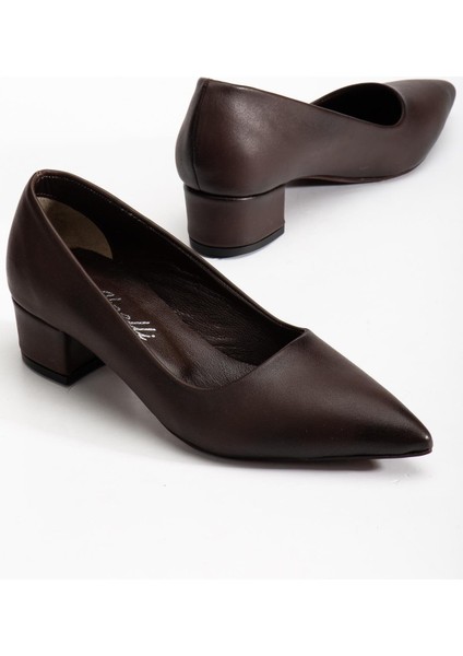 Kadın Hakiki Deri Kahverengi Sivri Burun Özel Tasarım Klasik Topuklu Ayakkabı indirimleri