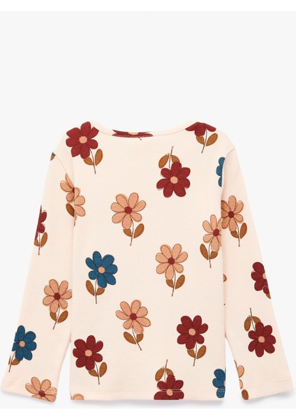 Pamuklu Uzun Kollu Bisiklet Yaka Çiçekli Tişört fiyatları