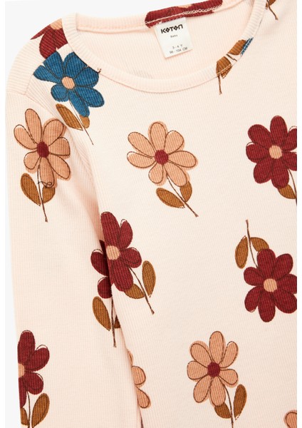 Pamuklu Uzun Kollu Bisiklet Yaka Çiçekli Tişört modelleri