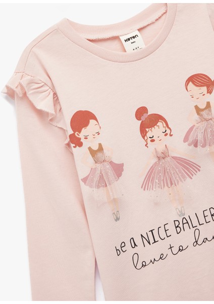 Balerin Baskılı Uzun Kollu Bisiklet Yaka Pamuklu Tişört modelleri