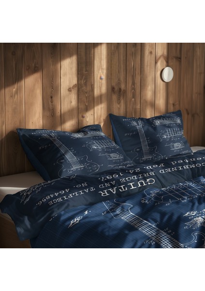 Fender Stratocaster Blueprint & Gibson Les Paul Navy Blue Nevresim Takımı - 200 cm x 220 cm fiyatları