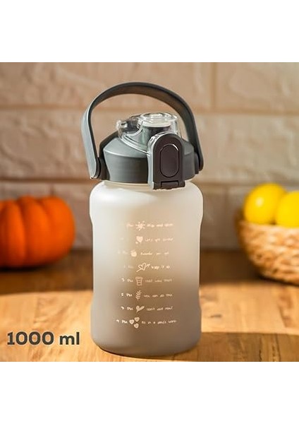 700.114 Su Şişesi - Motivasyon Su Matarası - Plastik Renkli Spor Suluk - Gri Beyaz 1000 ml fiyatları
