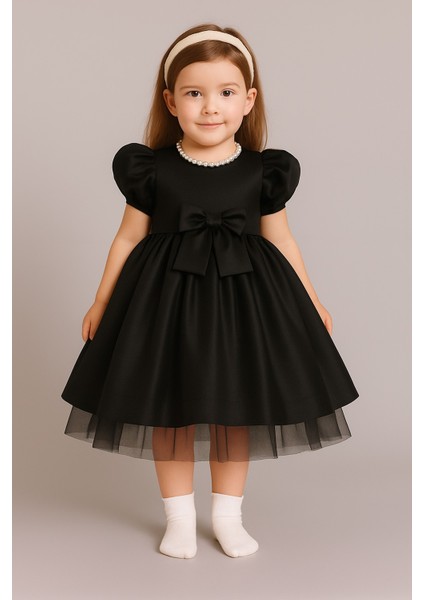 Kız Çocuk Ön Arka Fiyonk Detaylı Yaka Incili Balo Parti Mezuniyet Doğum Günü Elbise