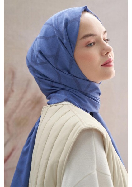 Vence Çift Taraflı Geometrik Desen Ipek Şal Indigo modelleri