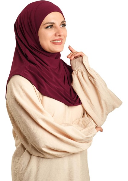 Bordo Pratik Hazır Geçmeli Tesettür Eşarp Sandy Kumaş Kendinden Boneli 1290_16 fiyatları