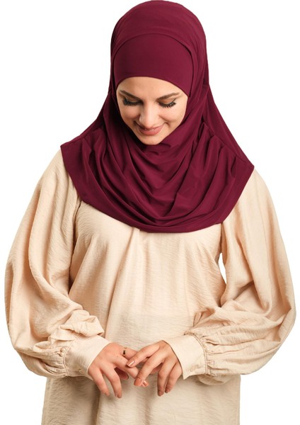 Bordo Pratik Hazır Geçmeli Tesettür Eşarp Sandy Kumaş Kendinden Boneli 1290_16 fırsatları