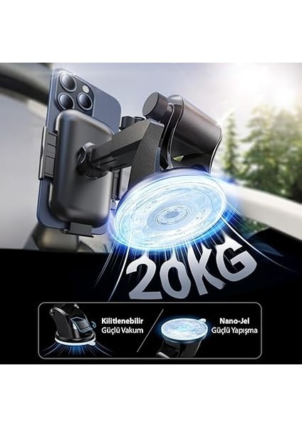 Vantuzlu Ayarlanabilir Araç İçi Telefon Tutucu 360° Döner Başlık ve Silikon Ped ile Uyumlu Cihazlar fiyatları
