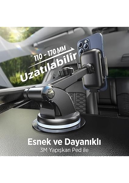 Vantuzlu Ayarlanabilir Araç İçi Telefon Tutucu 360° Döner Başlık ve Silikon Ped ile Uyumlu Cihazlar modelleri