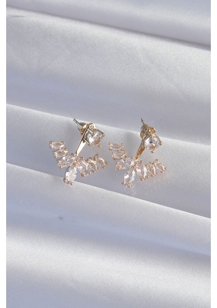 Pirinç Gold Renk Zirkon Taşlı V Model Küpe fiyatları