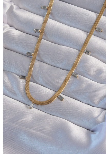 316L Çelik Gold Renk Baget Taşlı Italyan Zincir Kolye