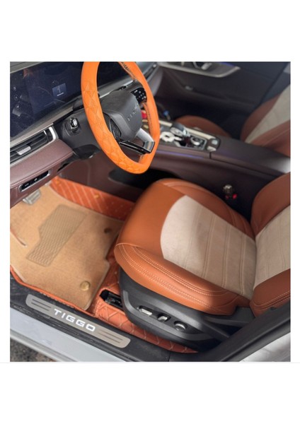 Chery Tiggo 8 Pro Max (5 Kişilik) Aracına Özel 8d Çift Katmanlı Havuzlu Paspas Takımı(Açık Kahverengi)