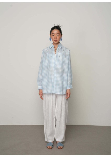 Robası Taş Işlemeli Oversize Pötikare Kadın Gömlek - Pembe Ekose modelleri