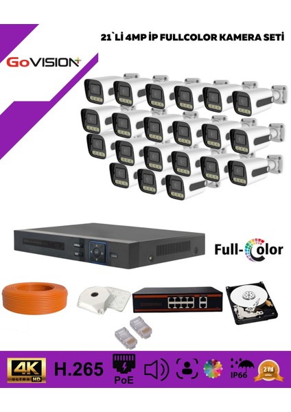Go Vision 21'li Güvenlik 4mp Ip Kamera Seti