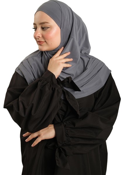 Antrasit Pratik Hazır Geçmeli Tesettür Eşarp Sandy Kumaş Kendinden Boneli 1290_25 fırsatları