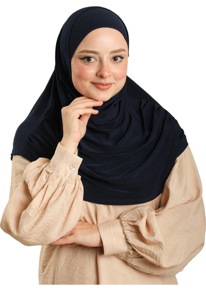 Lacivert Pratik Hazır Geçmeli Tesettür Eşarp Sandy Kumaş Kendinden Boneli 1290_02 fiyatları