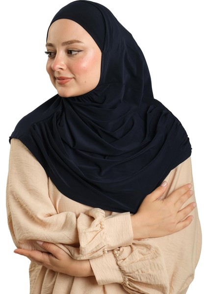 Lacivert Pratik Hazır Geçmeli Tesettür Eşarp Sandy Kumaş Kendinden Boneli 1290_02 fırsatları