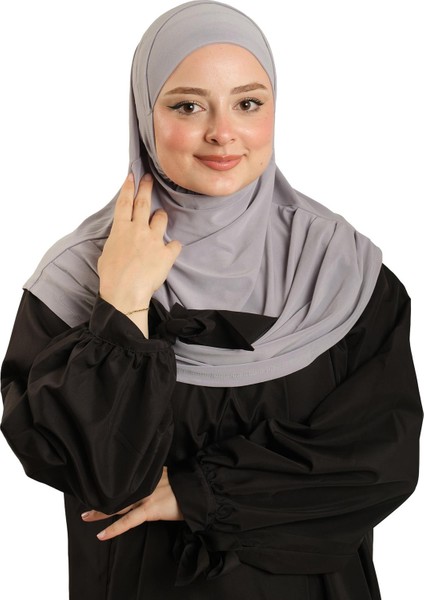 Gri Pratik Hazır Geçmeli Tesettür Eşarp Sandy Kumaş Kendinden Boneli 1290_15 fiyatları