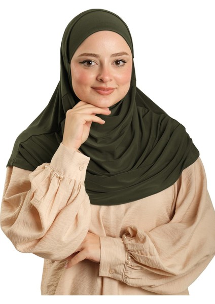 Haki Pratik Hazır Geçmeli Tesettür Eşarp Sandy Kumaş Kendinden Boneli 1290_09 fiyatları