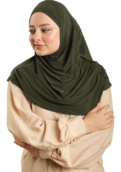 Haki Pratik Hazır Geçmeli Tesettür Eşarp Sandy Kumaş Kendinden Boneli 1290_09 fırsatları