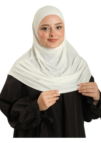 Krem Pratik Hazır Geçmeli Tesettür Eşarp Sandy Kumaş Kendinden Boneli 1290_40 fiyatları
