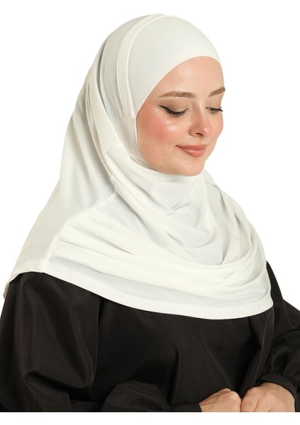 Krem Pratik Hazır Geçmeli Tesettür Eşarp Sandy Kumaş Kendinden Boneli 1290_40 modelleri