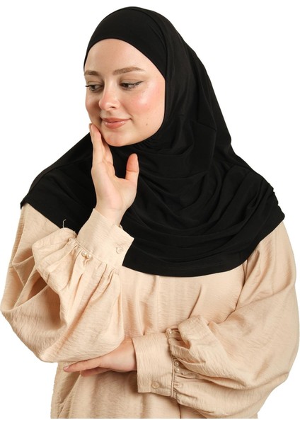 Siyah Pratik Hazır Geçmeli Tesettür Eşarp Sandy Kumaş Kendinden Boneli 1290_01 fırsatları