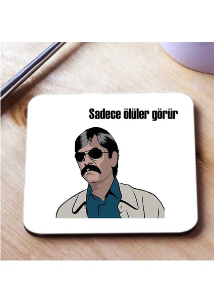 Beyaz Sadece Ölüler Görür Baskılı Bardak Altlığı
