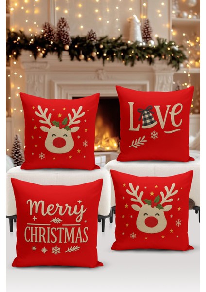 Yılbaşı Serisi Çift Tarafı Dijital Baskılı 4'lü Kırlent Kılıfı Seti (Christmas Noel Cushion Cover)