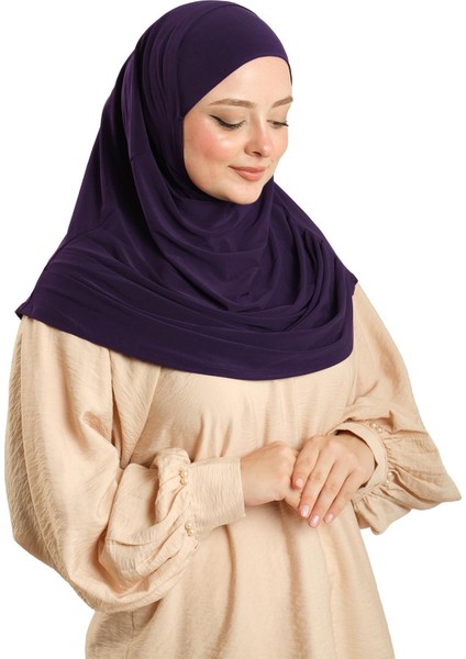 Mürdüm Pratik Hazır Geçmeli Tesettür Eşarp Sandy Kumaş Kendinden Boneli 1290_07 modelleri