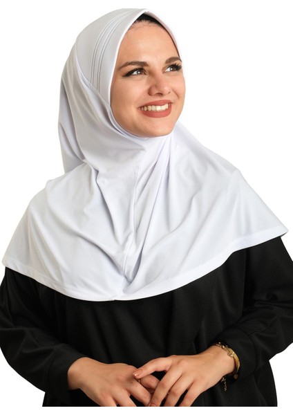 Beyaz Pratik Hazır Geçmeli Tesettür Eşarp Sandy Kumaş Sade 1600_42 fiyatları