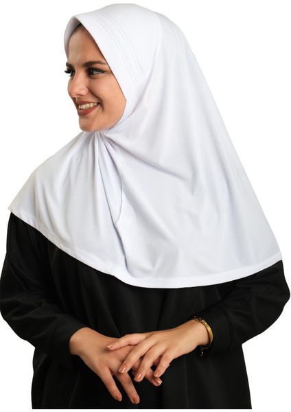 Beyaz Pratik Hazır Geçmeli Tesettür Eşarp Sandy Kumaş Sade 1600_42 modelleri