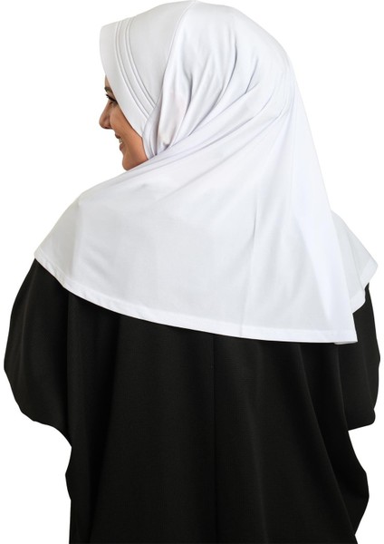 Beyaz Pratik Hazır Geçmeli Tesettür Eşarp Sandy Kumaş Sade 1600_42