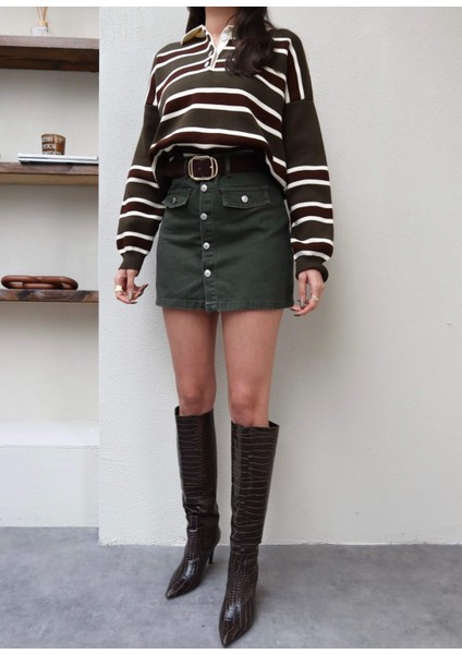 Kapak Cepli Denim Etek