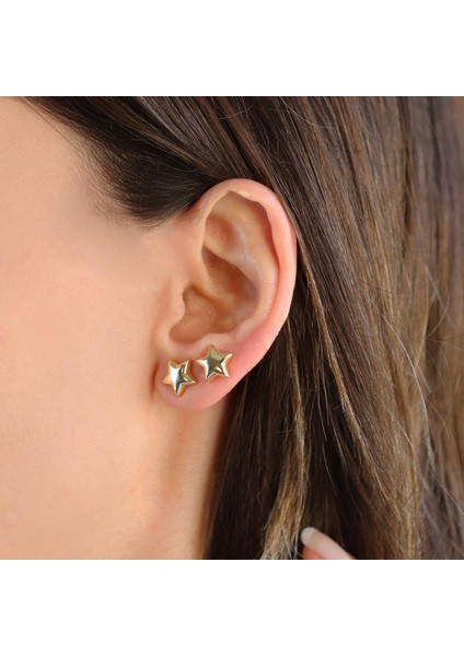 Yıldızlı Bombeli Gold Nokta Gümüş Küpe fiyatları