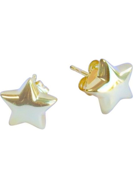 Yıldızlı Bombeli Gold Nokta Gümüş Küpe modelleri