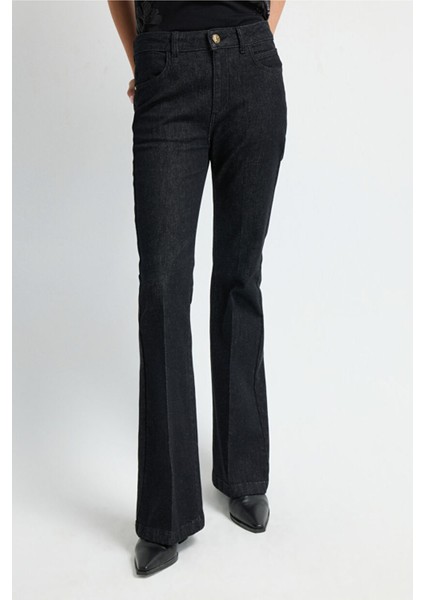 Ispanyol Paça Denim Pantolon Siyah 15345843000 fiyatları