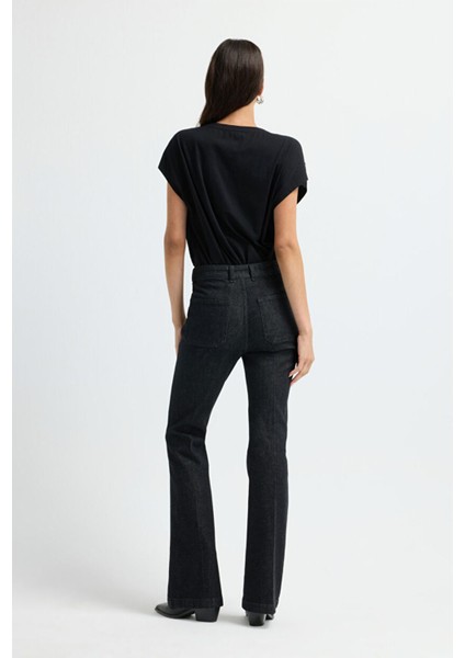 Ispanyol Paça Denim Pantolon Siyah 15345843000