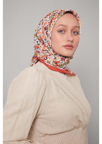 Turuncu Karışık Çiçek Desen Soft Eşarp modelleri