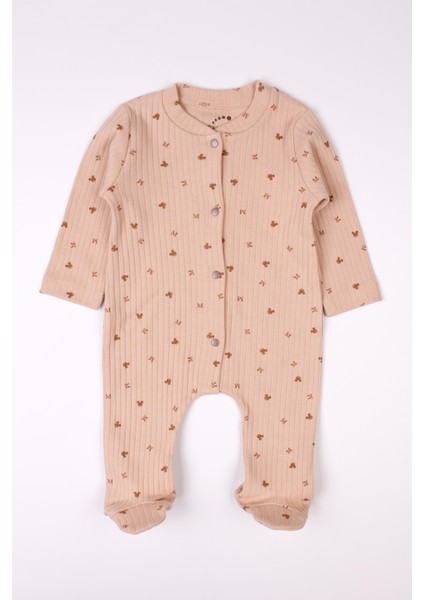 Yenidoğan Patikli Tulum Miki Baskılı Çıtçıtlı Bebek Tulumu