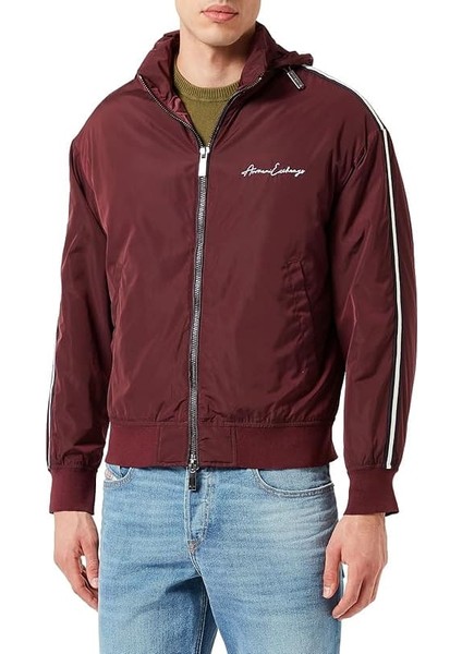 Erkek Regular Fit Omuzları Şeritli Fermuarlı Mont - Bordo