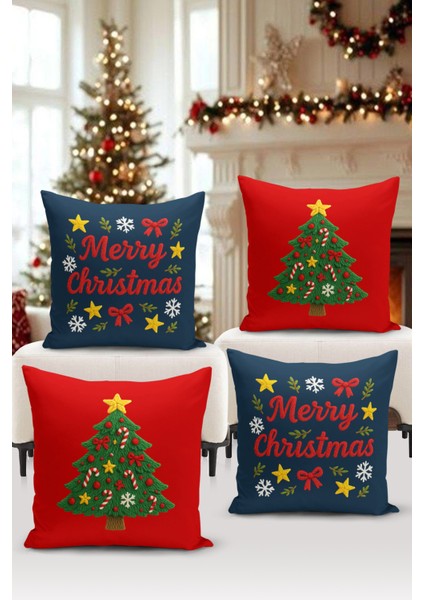 Yılbaşı Serisi Çift Tarafı Dijital Baskılı 4'lü Kırlent Kılıfı Seti (Christmas Noel Cushion Cover)