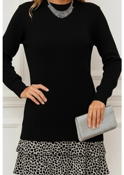 Kadın Uzun Kollu Üst Şardonlu Kaşkorse Alt Süprem Desenli Elbise fiyatları